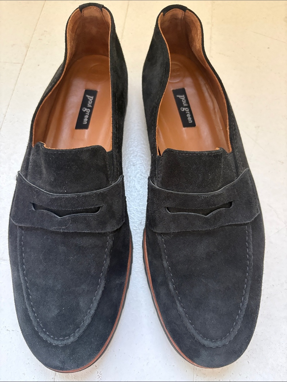 Paul Green Black Suede Penny Loafers with Tan Lining